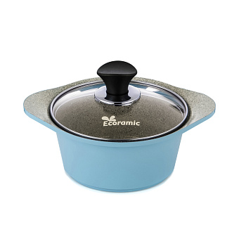 Кастрюля Ecoramic 16 см (голубая) с каменным антипригарным покрытием с крышкой (DCPT016010B)