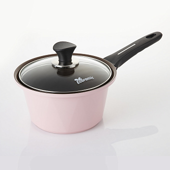 Кастрюля Ecoramic 18 см (розовая) с каменным антипригарным покрытием с крышкой (DCPT018008P)