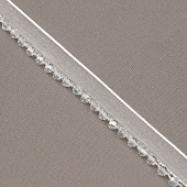 Кант на органзе с бусами 2508-01 белый/crystal (ширина общая 1,3 см/ декор 0,5 см)